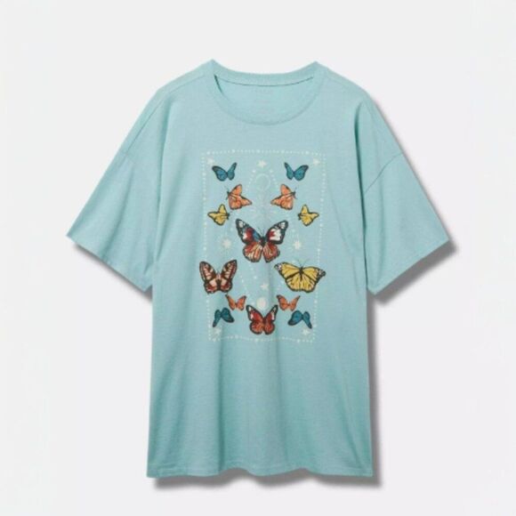 Torrid Size 4X Light Blue Butterflies Oversized Fit Heritage Jersey Tunic Tee - Picture 1 of 9